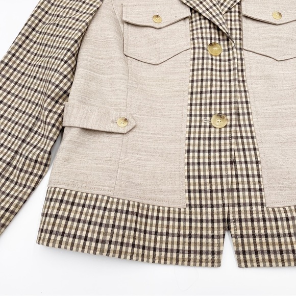 Doncaster Collection Women's Virgin Wool Tan Plaid Equestrian Style Jacket Sz 12 - Picture 4 of 13